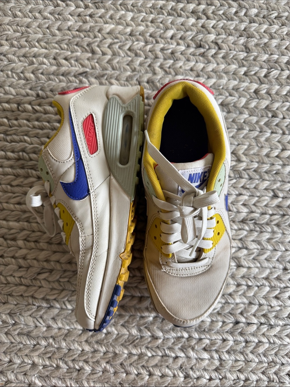 Nike Air Max Sneakers in White with Blue, Yellow & Pink Accents